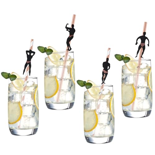 Atiloy 7.75 Inch Disposable Bachelorette Party Straws - 24 Pcs Funny Dancer Designs for Bridal Shower & Girls Night