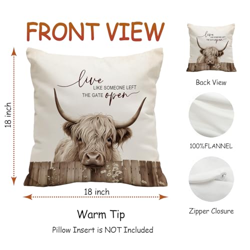 Farmhouse Animal Highland Cattle Throw Pillow Cover 18x18