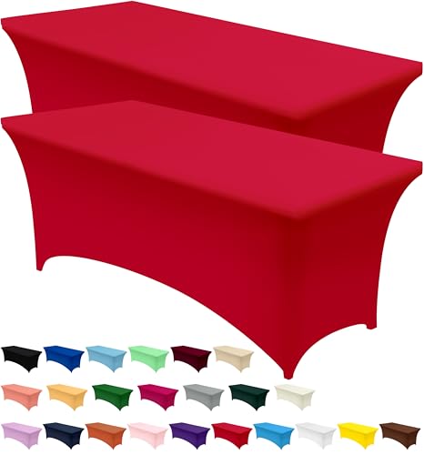 Utopia Kitchen 6ft Spandex Table Cloth - 2 Pack, Red Stretch Fitted Cover