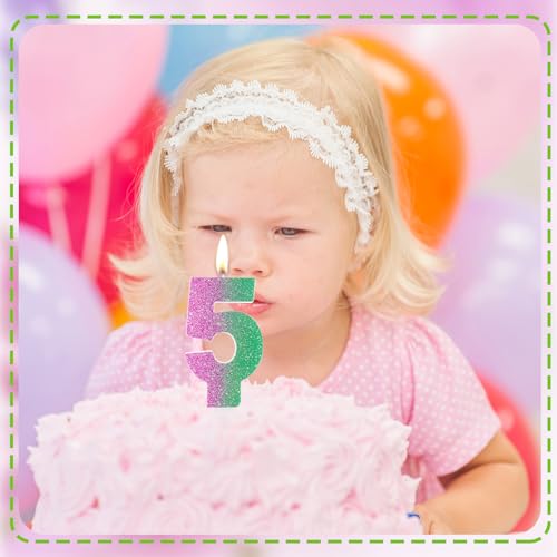 Pink & Green Movie Themed Birthday Candle - 6th Birthday Decoration