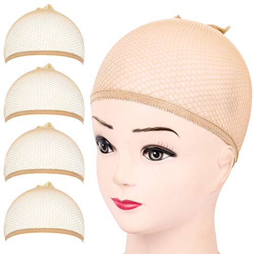 FANDAMEI Light Brown Mesh Wig Caps, 4 Pack Closed End Hair Net Liners