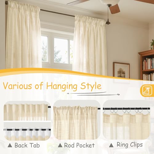 YoungsTex Linen Cafe Curtains, 34" x 40" (Set of 2) - Beige