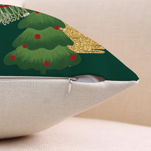 Green-02 Christmas Tree Throw Pillow Covers, 18x18 Inch Linen Set of 2