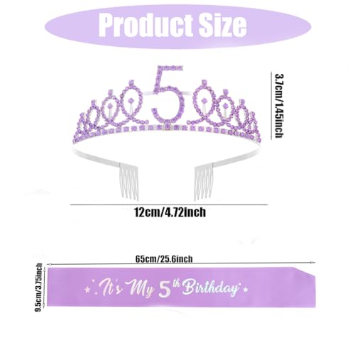Rose Gold 5th Birthday Tiara and Sash Set for Girls