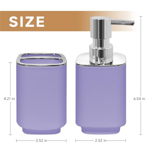 2Pcs Lavender Bathroom Accessory Set, Square Soap Dispenser & Holder