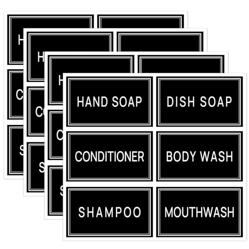 24PCS Waterproof Bathroom Labels for Soap & Shampoo Dispensers