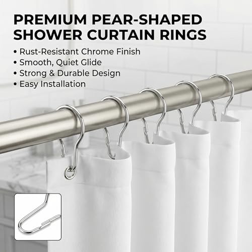 Rustproof Metal Shower Curtain Rings - 24 Pack, 2.7 Inch Silver Hooks