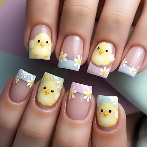 GRITOSE Easter Press on Nails Colorful French Tip False Nails