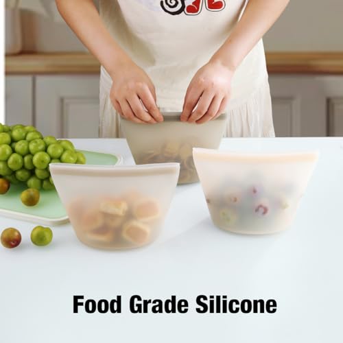 Emptycolor Reusable Silicone Food Storage Bags - 3 Pack Leakproof Zipper Bags