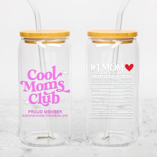 Cool Moms Club UV DTF Cup Wrap Transfer Stickers for 16 oz Glass