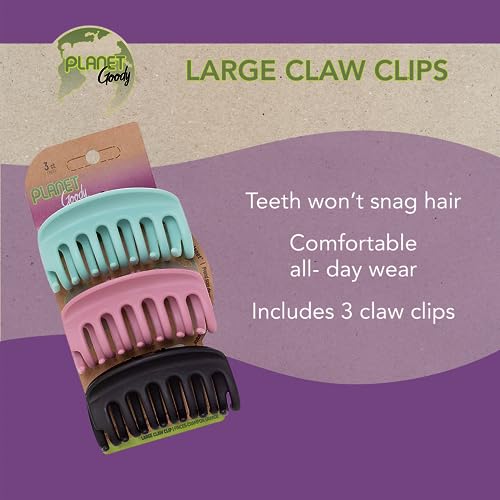 GOODY Sustainable Large Hair Claw Clips 3-Pack - Plant-Based Assorted Colors