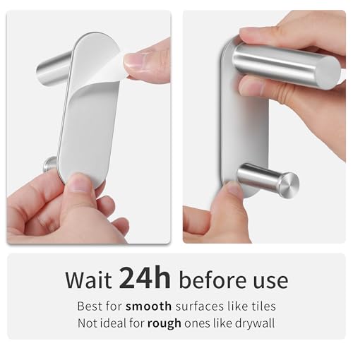 24 Inch Brushed Nickel Towel Bar, No-Drill Adhesive Rack with 2 Hooks