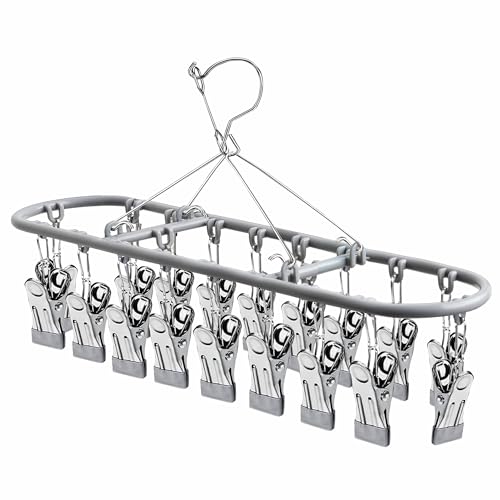 Dark Gray Sock Hanger with 20 Clips - Stainless Steel Drying Rack for Underwear & Baby Clothes