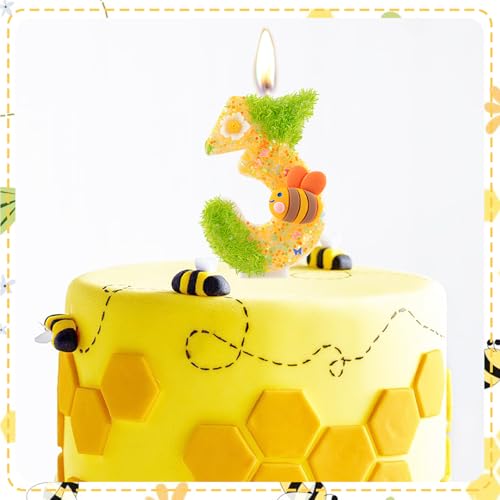 Glitter Bee Number 1 Birthday Candle - Cute Cake Topper