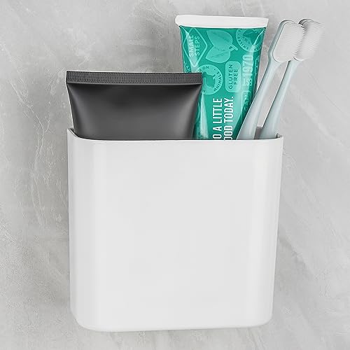 Wall Mounted Toothbrush Holder with Cover - Self Adhesive Organizer