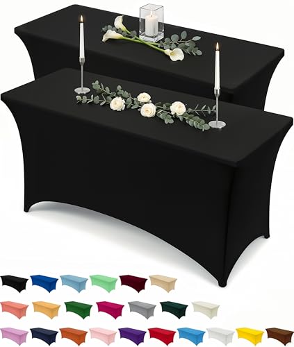 Utopia Kitchen 6ft Fitted Spandex Tablecloth, Black - 2 Pack