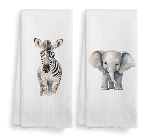NOQL Zebra Hand Towels for Kids Bathroom Set of 2 - Wildlife Decorative 16x24 Inches
