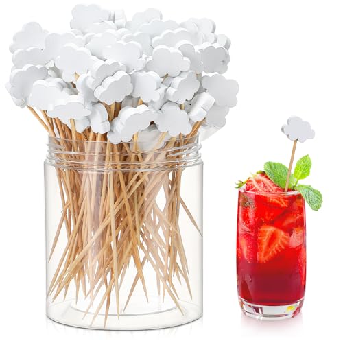 Queekay White Cloud Cupcake Toppers - 100 Bamboo Food Picks