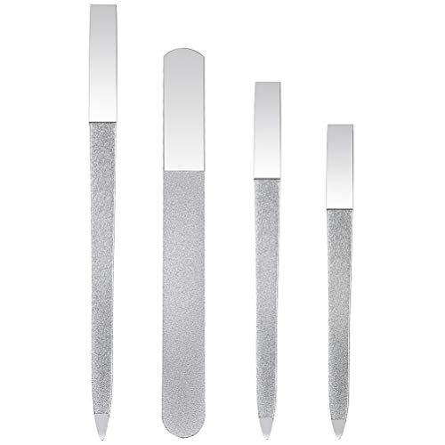 Pimoys 4 Pcs Metal Nail File Set, Double-Sided Stainless Steel Files