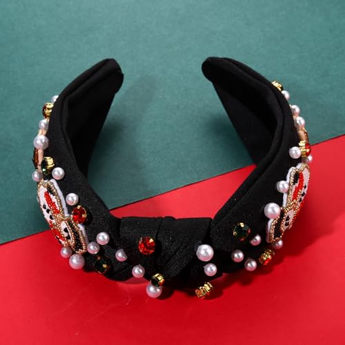 Christmas Beaded Headband Snowman Reindeer Crystal Knotted Hair Band