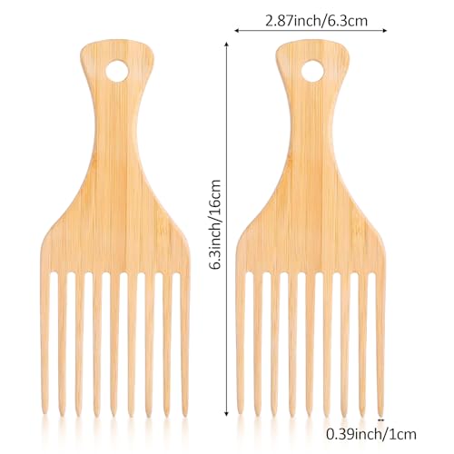 Wanmu 2-Pack Wooden Afro Hair Pick Combs - Anti-Static Bamboo Wide Tooth Styling Tool for Curly Hair & Beards