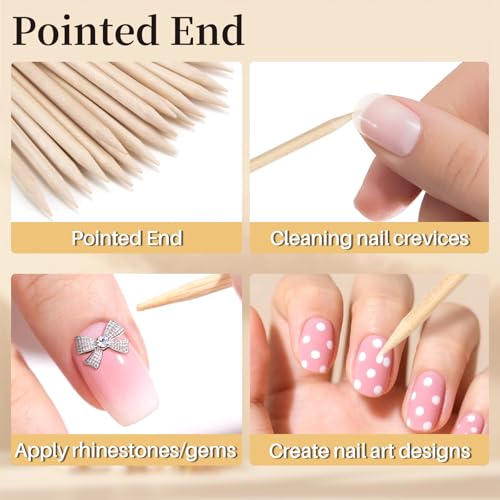 RAQEHO 100PCS Wooden Cuticle Pushers - 4.5 Inch Double Sided Orange Sticks for Nail Care and Art