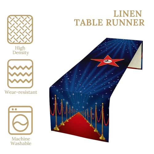 Red Carpet Table Runner Gold Star Spotlight Movie Night Decor 13x36in - Variation W13"x L36" / Moviered-5
