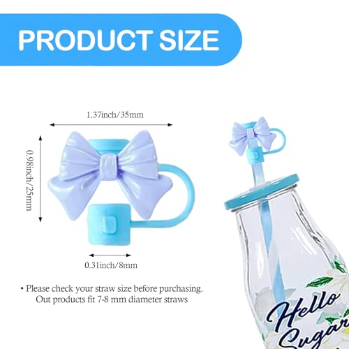 6Pcs Straw Cover for Starbucks Cup, 7-8MM Silicone Straw Topper Cap for Tumblers, Cute Bow Reusable Straw Protector Accessories Compatible with Starbucks Cups