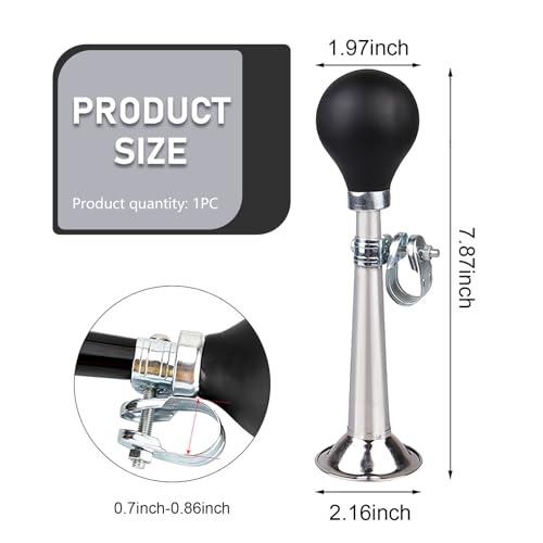 1 PC Bike Horn, 7 Inch Loud Sound Bicycle Bell, Weather-Resistant Vintage Metal Air Horn, Bike Bells for Kids & Adults, Universal Fit for Bicycles/Motorcycles/ATV/Golf Carts (Silver)