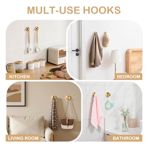 Gold Suction Cup Hooks - Heavy Duty Bathroom Shower Hooks for Towels & Robes
