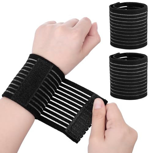 2 PCS Elastic Wrist Support Band Wrap Breathable Wrist Brace Adjustable Wrist Straps Support Relieves Wrist Pain Arthritis Tendonitis Sports Use for Men and Women Right & Left (Black)