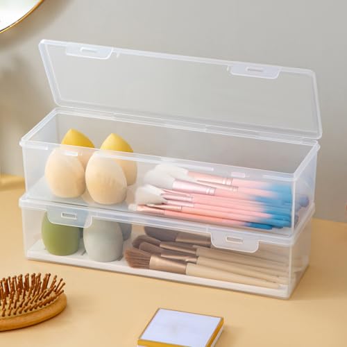 Vidifor Clear Art & Craft Storage Organizer with Lid - Small Stackable Container for Makeup, Paint Brushes, Tools, Straws, Crayons (1 Pack)