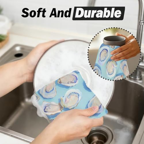 Coastal Oyster Cowgirl Kitchen Dish Towels Set of 2 - 16x24 Inch