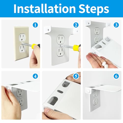 Roolaudk White Metal Outlet Shelf Wall Holder with Cable Management - Pack of 1