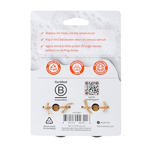 Full Circle Foam Alone Dish Soap Brush Replacement Head - 2 Pack, Eco-Friendly