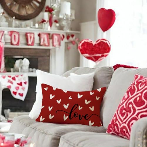 RABUSOFA Valentine's Day Decorative Pillow Cover - 12x20 Inch Red Heart