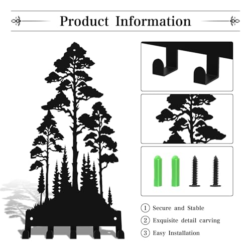 Metal Key Holder Wall Mount with 5 Hooks - Natural Forest Design