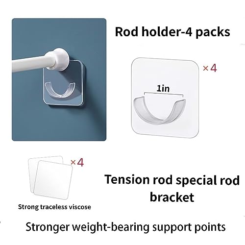 LADYMOON Adhesive Shower Curtain Rod Holder, 4 Pack Transparent Tension Bracket