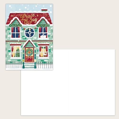 Gooji Vintage Christmas Card with Envelopes Town House Holiday Greeting