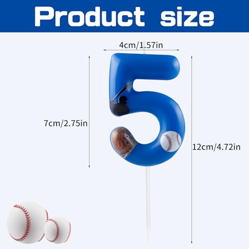 Blue Baseball Number 6 Birthday Candle Cake Topper for Sports Party