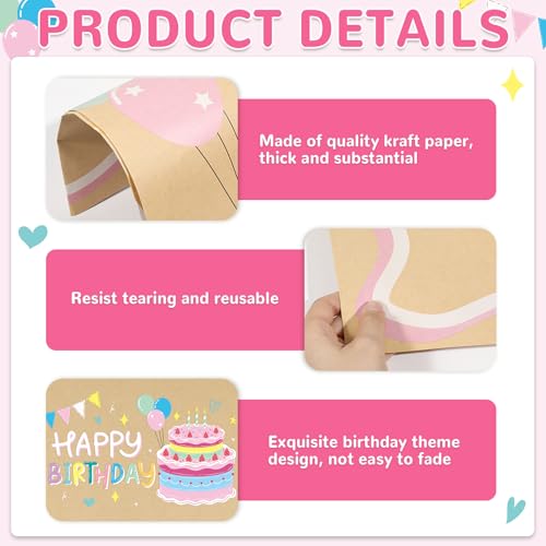 Happy Birthday Kraft Paper Banner - Colorful Cake Backdrop 39x25"