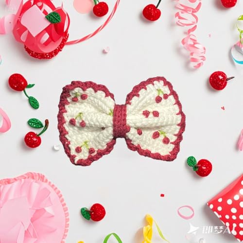 Handmade Crochet Butterfly Hair Clips with Cherry Accents
