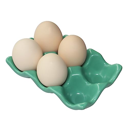 Bealuffe 6-Cup Ceramic Egg Holder Tray - Green Kitchen Storage Container