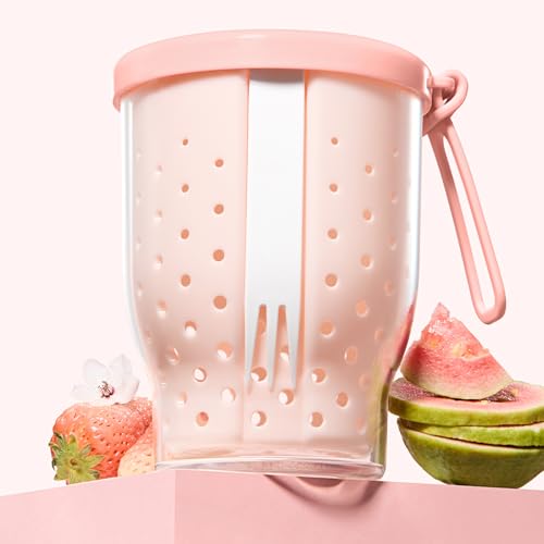 LoopTime 25 Oz Travel Fruit Cup with Fork - Leakproof Pink Snack Container