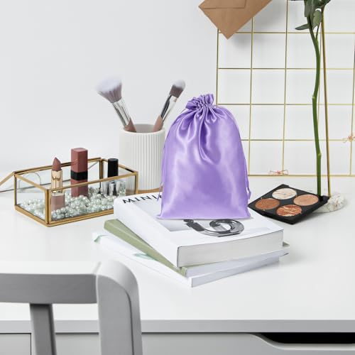 Satin Wig Storage Bags with Drawstring - Purple Hair Extension Pouches 4 Pack