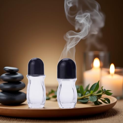 Clear Glass Roller Bottles 10ml with Plastic Ball - 2 Pack Refillable Travel Containers for Essential Oils and Perfumes