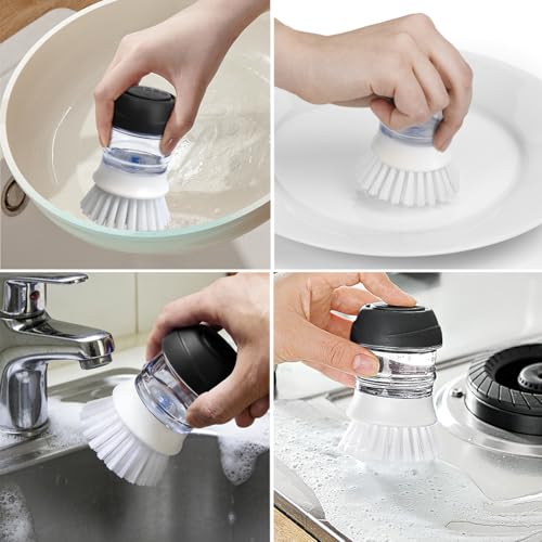 CELOX Soap Dispensing Dish Brush with Handle for Kitchen Pots and Sinks
