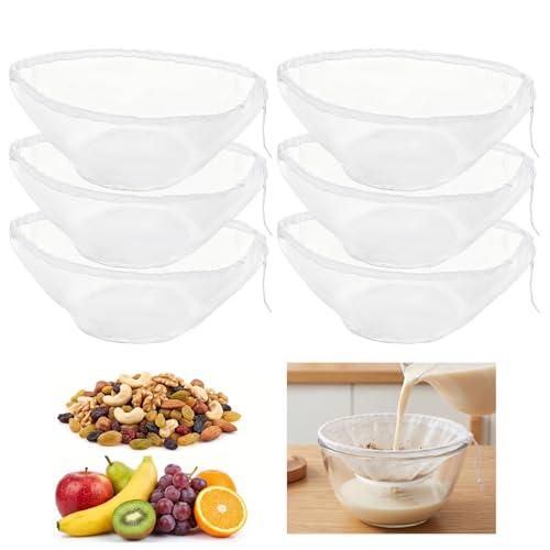 Reusable Cheese Cloth Strainer Bags - 6 Pack Nylon Filter with Drawstring