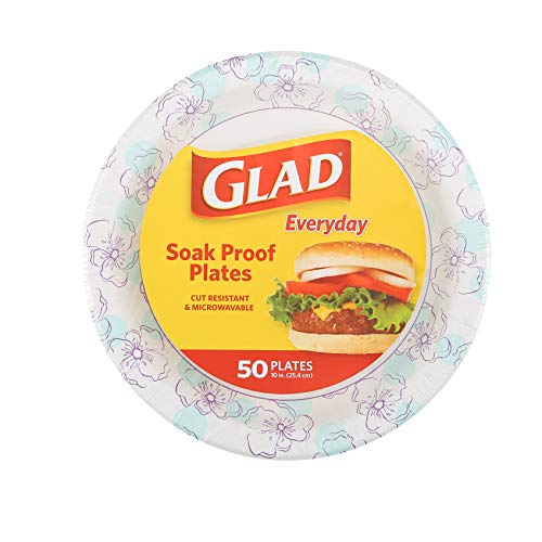 Glad Heavy-Duty 10-Inch Round Paper Plates - Blue Floral Design, 50 Count