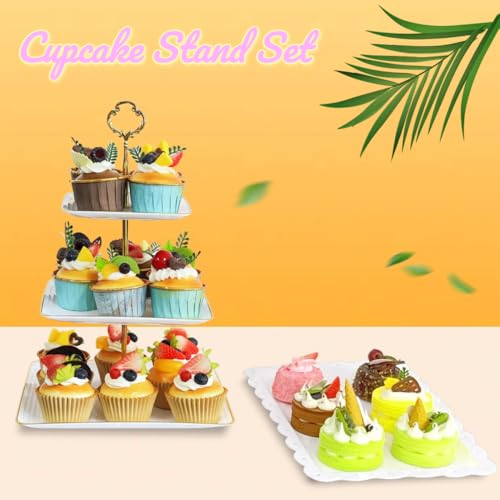 5 Pcs Dessert Serving Tray Set with Cupcake & Food Stands, Stackable & Portable